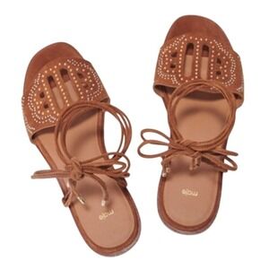 MAJE Camel Brown Goat Leather Studded Lace-Up Sandals NIB Size‎ FR37/US 6.5